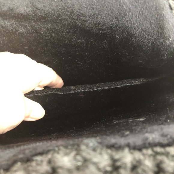 VTG 70s Black Macrame Purse Bag Round Handles Wood Beads Boho Handmade Retro - Picture 10 of 11